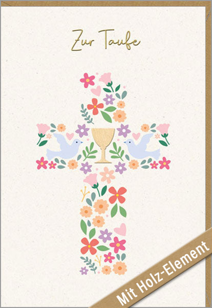 Goldbarrenset zur Taufe "Blumen Kreuz"