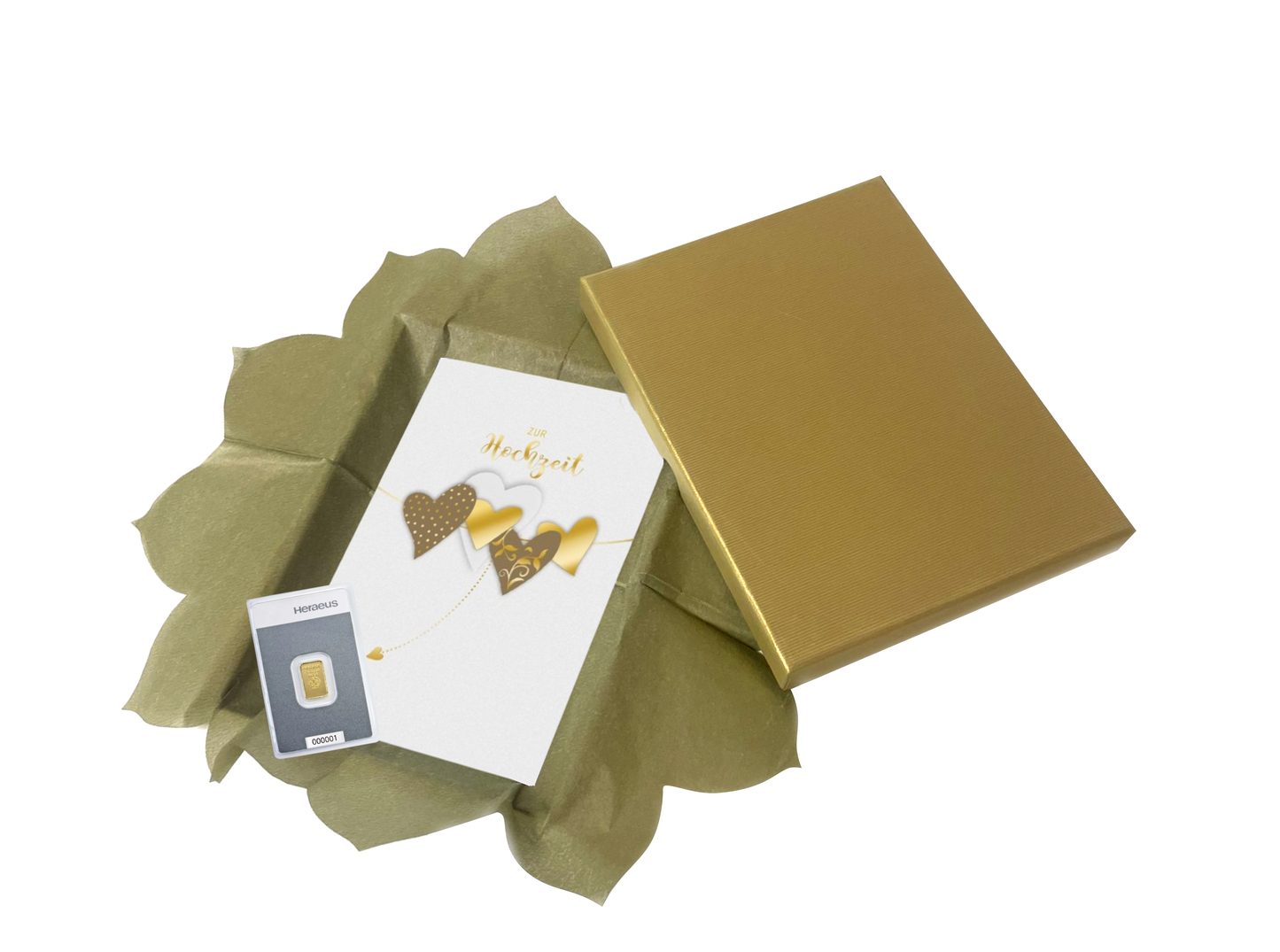 Goldbarrenset zur Hochzeit "Goldene Herzen"
