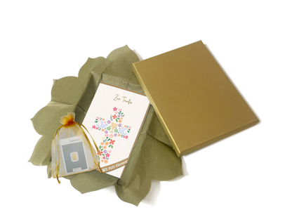 Goldbarrenset zur Taufe "Blumen Kreuz"
