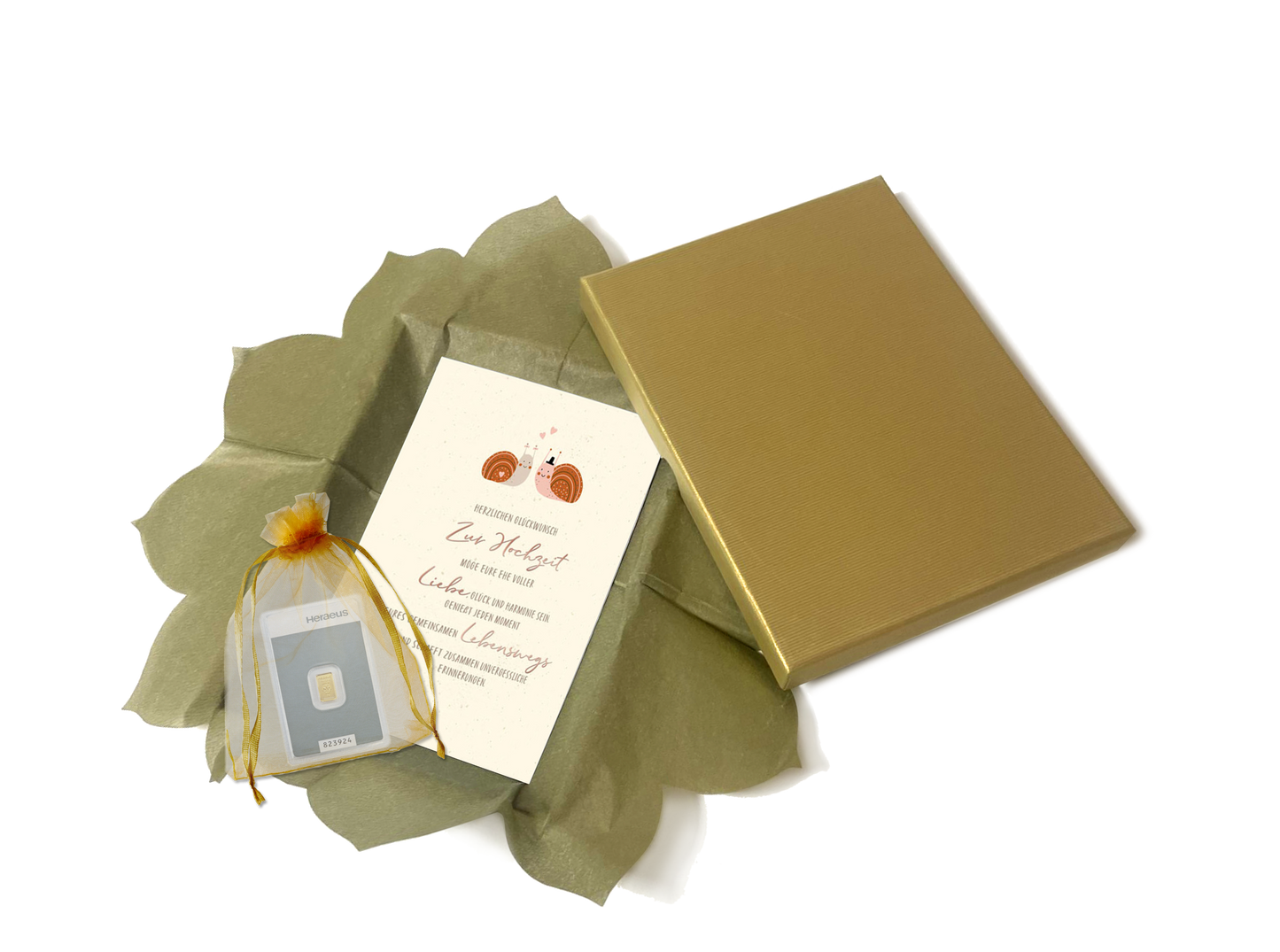 Goldbarrenset zur Hochzeit "Verliebte Schnecken"