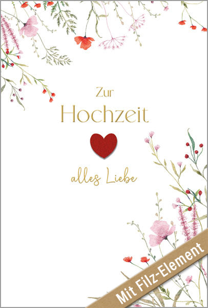 Goldbarrenset zur Hochzeit "Wildblumen und rotes Herz"