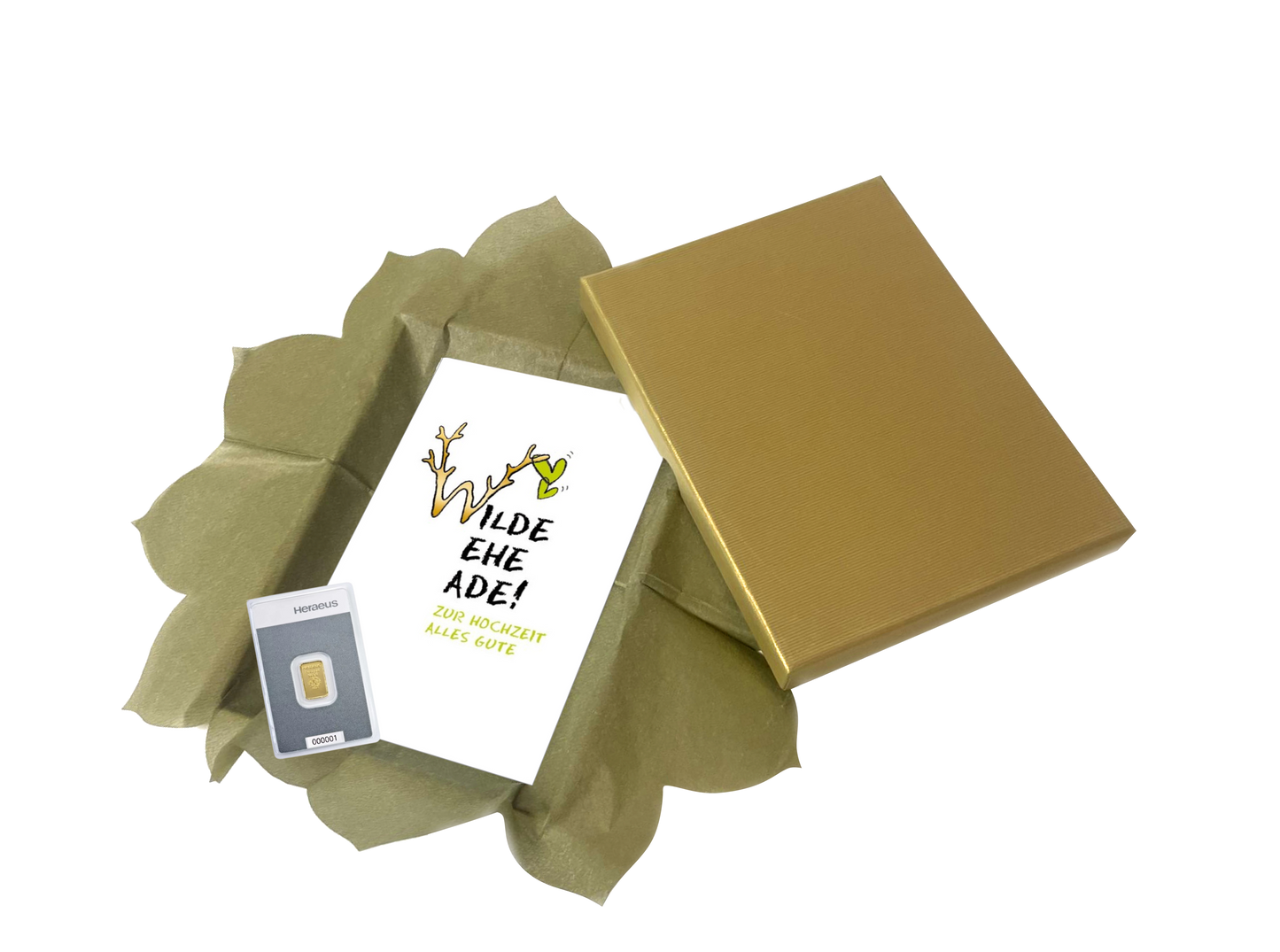Goldbarrenset zur Hochzeit "Wilde, Ehe, Ade!"