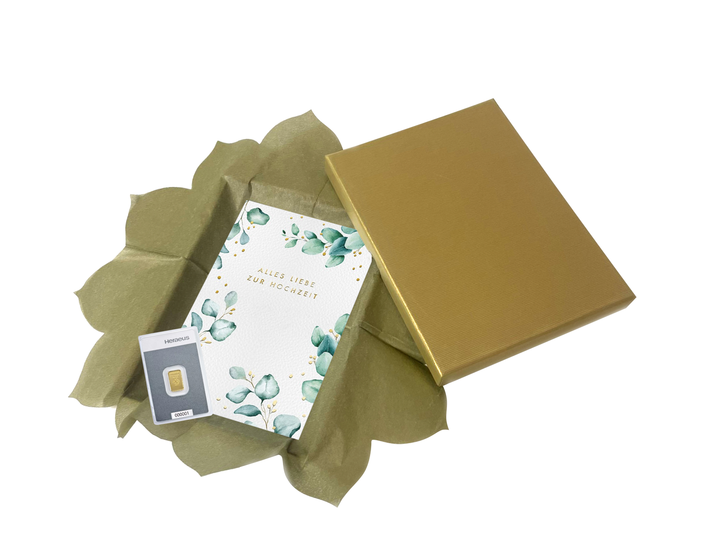 Goldbarrenset zur Hochzeit "Grüne Blätter"